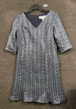 B Michael America Red Collection Sheath Dress Womens Sz 12 Gray Navy 3/4 Sleeve